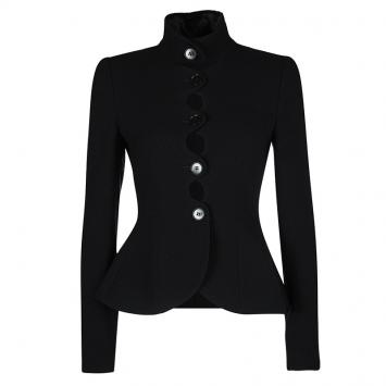 Pre Owned Emporio Armani Black Textured Wool Button Front Tailored Jacket S