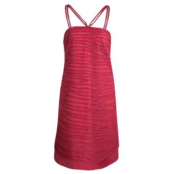 Pre Owned Emporio Armani Pink Beadwork Embellished Strappy Dress M