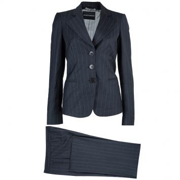 Pre Owned Emporio Armani Grey Striped Pant Suit S