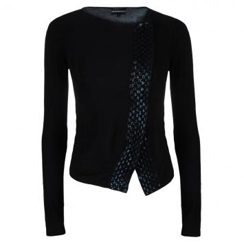 Pre Owned Emporio Armani Black Embellished Cardigan S