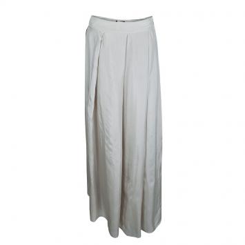 Pre Owned Emporio Armani Beige Silk Pleated Maxi Skirt M 