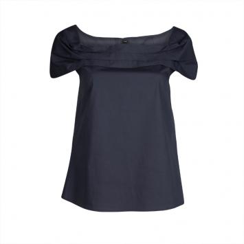 Pre Owned Emporio Armani Grey Cotton Pleat Detail Cap Sleeve Top L