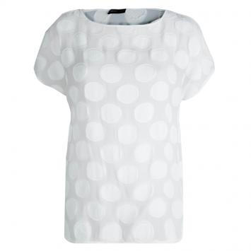 Pre Owned Emporio Armani White Polka Dot Chiffon Jacquard Short Sleeve Top M
