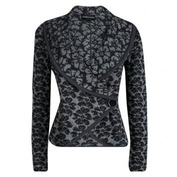 Pre Owned Emporio Armani Grey Floral Lurex Jacquard Cropped Cardigan M