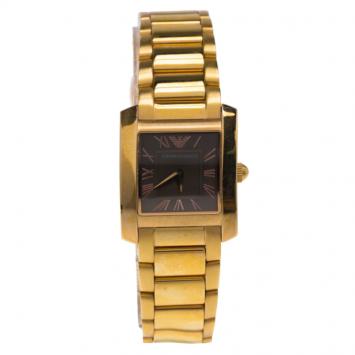 Pre Owned Emporio Armani Light Brown Rose Gold Tone Stainless Steel AR-5705 Women's Wristwatch 23MM