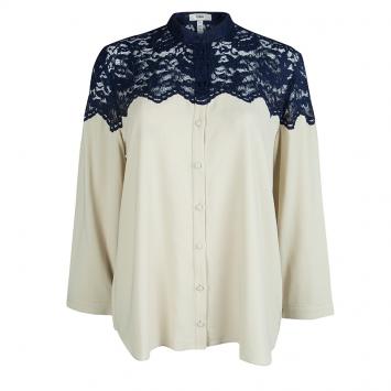 Pre Owned Erdem Beige Contrast Lace Detail Long Sleeve Buttondown Shirt L