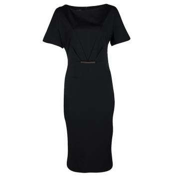 Pre Owned  Escada Black Waist Plaque Detail Short Sleeve Dress M