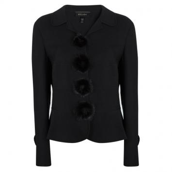 مملوكة مسبقًا Escada Black Textured Wool Mink Trim Jacket M