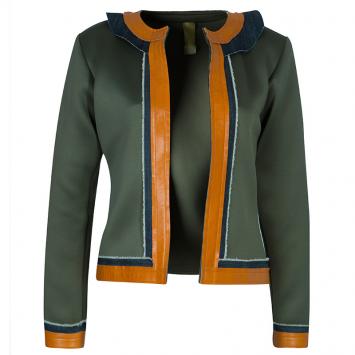 Pre Owned Essa Walla Olive Green Contrast Trim Neoprene Cardigan M/L