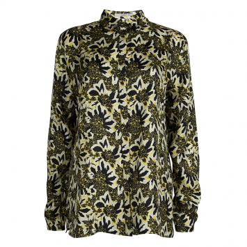 مملوكة مسبقًا Etro Black and Yellow Floral Printed Silk Long Sleeve Button Front Shirt L