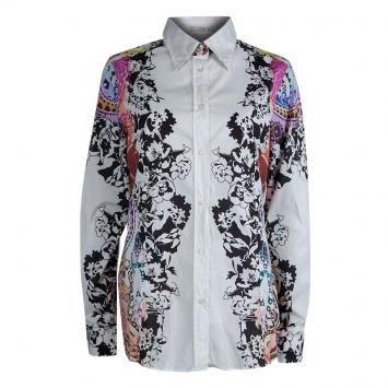مملوكة مسبقًا Etro White Floral Printed Long Sleeve Button Front Cotton Shirt XL