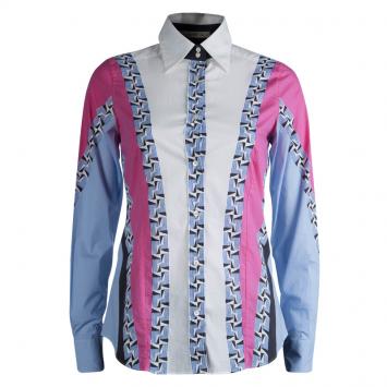مملوكة مسبقًا Etro Colorblock Printed Cotton Long Sleeve Button Front Shirt S