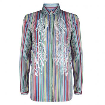 مملوكة مسبقًا Etro Multicolor Striped Printed Cotton Long Sleeve Shirt M
