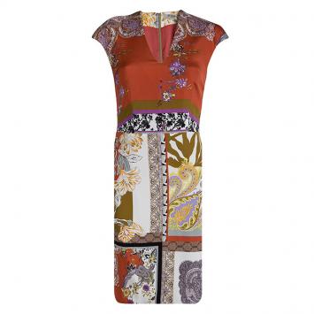 Pre Owned Etro Multicolor Printed Cap Sleeve Sheath Dress S