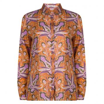 Pre Owned Etro Orange Paisley Printed Long Sleeve Button Front Shirt M