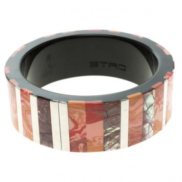 Pre Owned Etro Multicolor Inlay Wide Bangle Bracelet 20cm