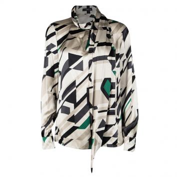 مملوكة مسبقًا Etro Multicolor Printed Silk Wrapped Neck Detail Long Sleeve Blouse M