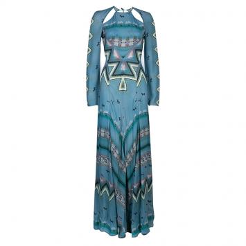 Pre Owned Etro Blue Printed Long Sleeve Maxi Dress S