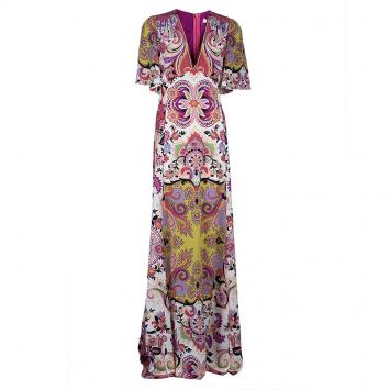 Pre Owned Etro Multicolor Printed Short Sleeve Maxi Dress L