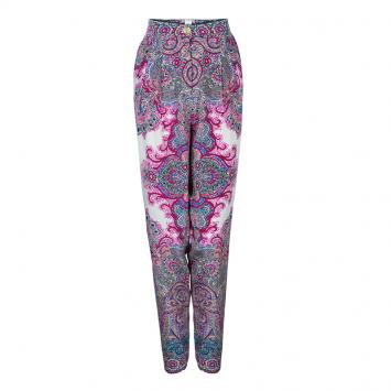 Pre Owned Etro Pink Multicolor Silk Trousers L