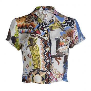 مملوكة مسبقًا  Etro Multicolor Printed Silk Button Down Crop Top M