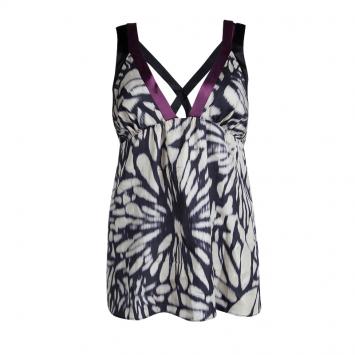 Pre Owned Etro Monochrome Print Silk Cross Strap Top M