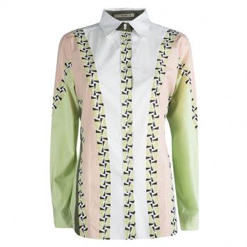 مملوكة مسبقًا Etro Colorblock Printed Cotton Long Sleeve Button Front Shirt XL