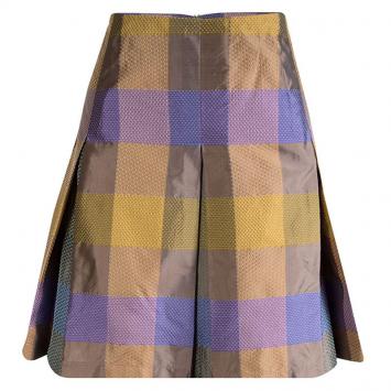 Pre Owned Etro Multicolor Silk Checked Pleated Skirt M