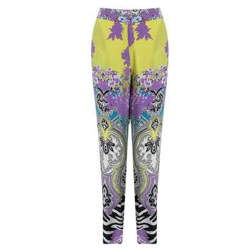 Pre Owned Etro Multicolor Printed Silk Elasticized Waist Pants M