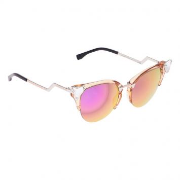 Pre Owned Fendi Gold Zig-zag Cat Eye Sunglasses