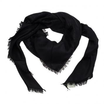 Pre Owned Fendi Black FF Monogram Silk, Wool & Murmansky Fur Shawl