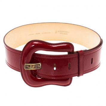Pre Owned Fendi Red Patent Leather B Buckle Belt 85 CM