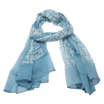 Pre Owned Fendi Light Blue Zucca Cotton Scarf