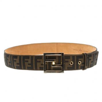 Pre Owned Fendi Brown Zucca Canvas Unisex FF Buckle Belt 95 CM