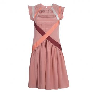 Pre Owned Fendi Pink Ruffled Silk Dress S