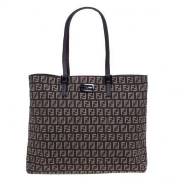 Pre Owned Fendi Brown Canvas and Leather Zucchino Tote Bag
