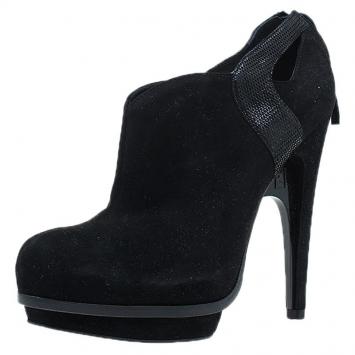 Pre Owned Fendi Black Suede Cutout Platform Ankle Booties Size 39