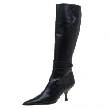 Pre Owned Fendi Black Studded Leather Knee Length Boots Size 40