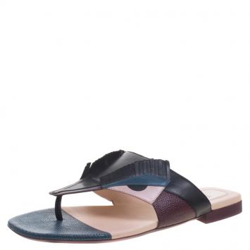 Pre Owned Fendi Bugs Paneled Leather Thong Sandals Size 41