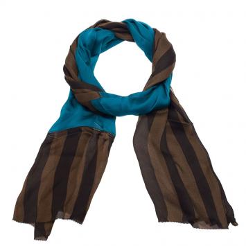 Pre Owned Fendi Brown and Blue Pequin Print Scarf