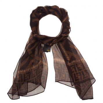 Pre Owned Fendi Brown Zucca Silk Stole