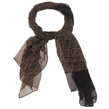 Pre Owned Fendi Tobacco Zucca Silk Scarf