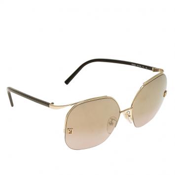 Pre Owned Fendi Gold and Brown FS5062 Oversized Square Sunglasses