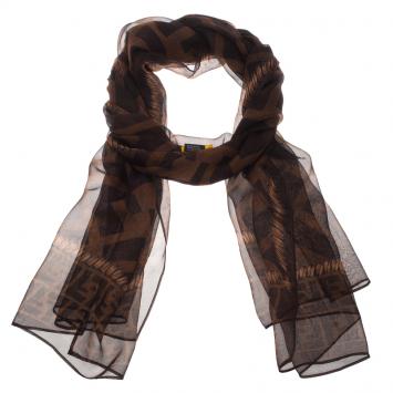 Pre Owned Fendi Brown Zucca Silk Stole
