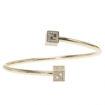 Pre Owned Fendi Crystal FF Cube Gold Tone Cuff Bracelet