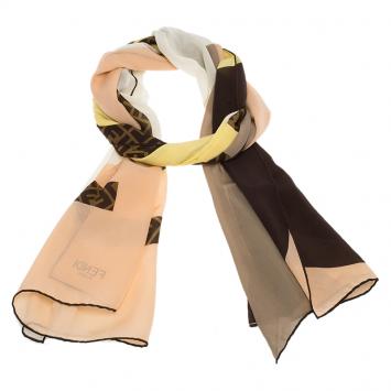 Pre Owned Fendi Multicolor Brown Monogram Scarf