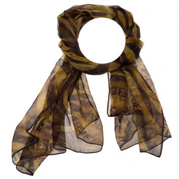 Pre Owned Fendi Brown Animal Print Zucca Silk Scarf
