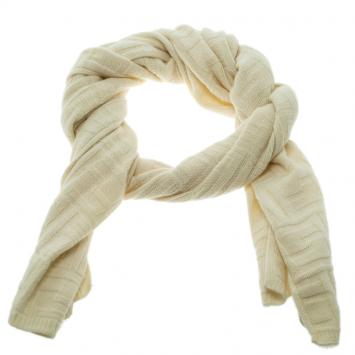 Pre Owned Fendi Cream Textured Wool and Cashmere Zucca Pattern Muffler 