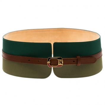 Pre Owned Fendi Chameleon Fabric and Leather High Waist Belt 75 CM