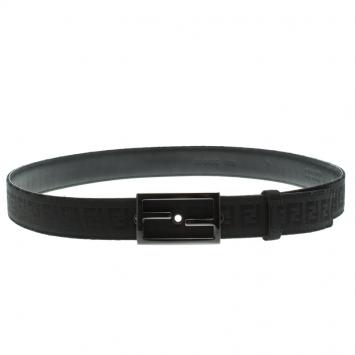 Pre Owned Fendi Black Zucca Fabric FF Buckle Belt 95 CM